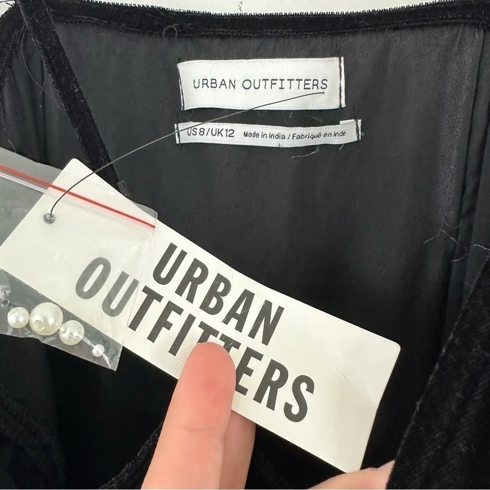 Urban Outfitters Velvet Beaded Black Midi Dress Womens Size 8 New Y2K Style - Picture 7 of 8